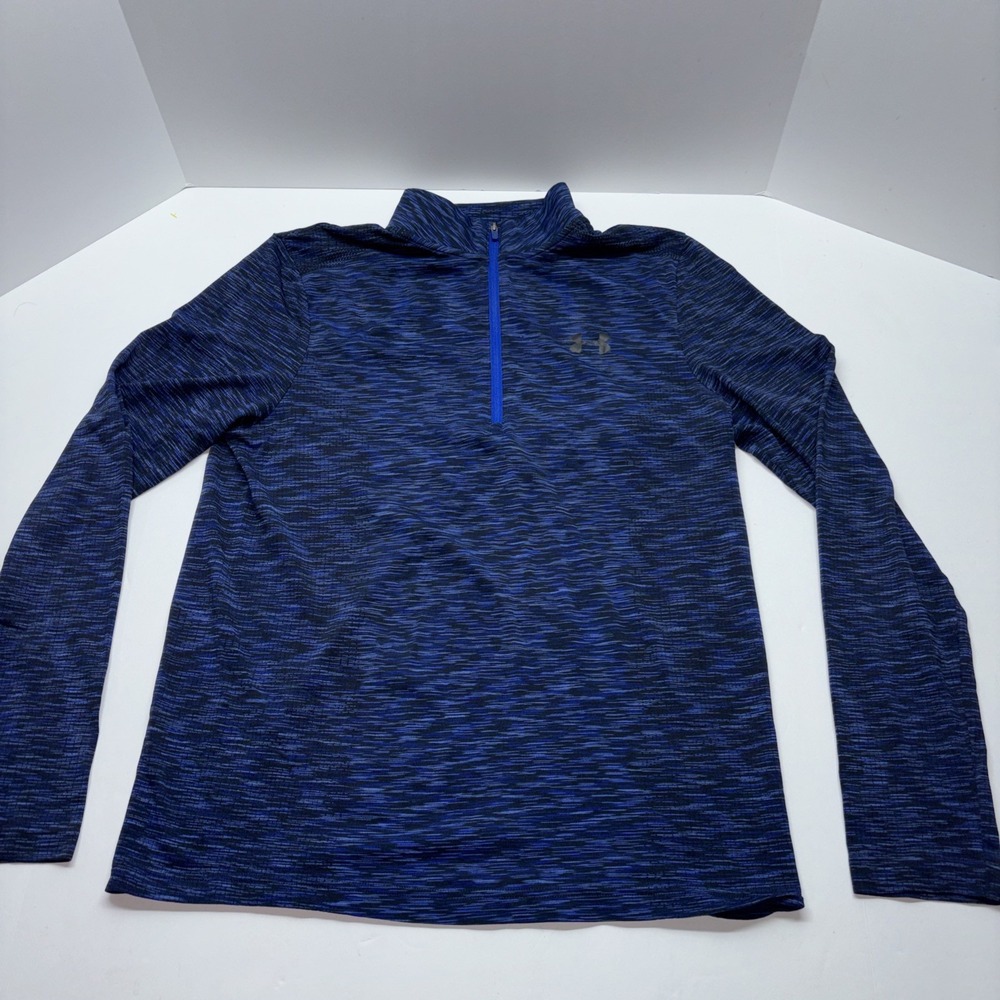 Under Armour 1/4 zip shirt Lg Blue Black Fitted Heatgear Performance